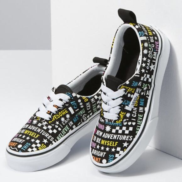 Vans Kids ERA Elastic Lace Shine Bright Black/Multicolor Skate Shoe Sz 1.5K NEW - Picture 1 of 11